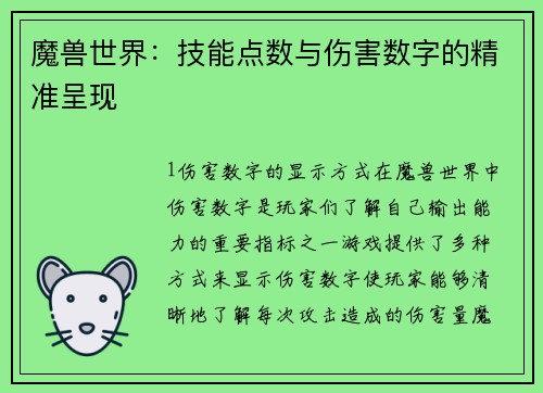 魔兽世界：技能点数与伤害数字的精准呈现